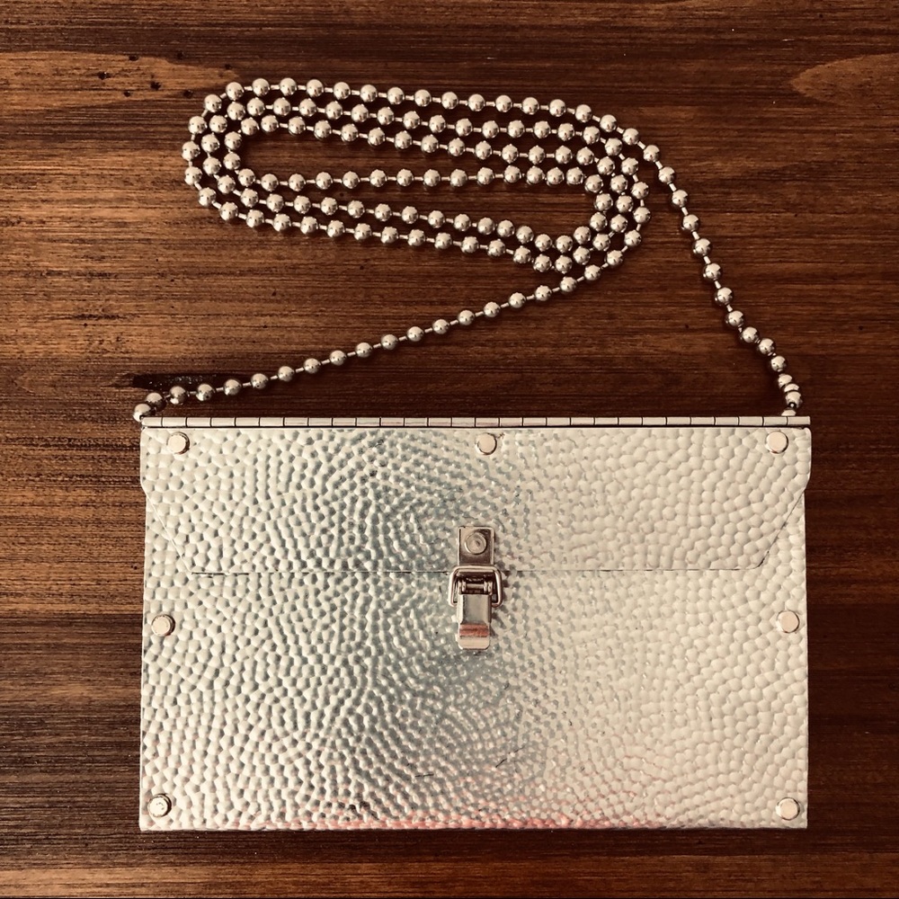 Vintage Signed WENDY STEVENS Stainless Steel and Leather Crossbody Handbag
